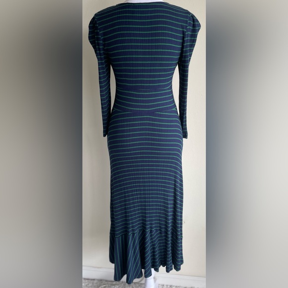 MAEVE BY ANTHROPOLOGIE KNIT PULLOVER FLUTTER HEM DRESS, NAVY/GREEN SZ XS - Picture 9 of 12